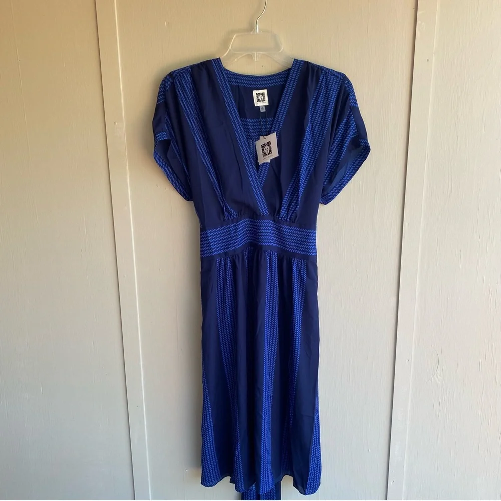 Anne Klein Blue Wrap Midi Dress with Cuffed Sleeves - Picture 1 of 12